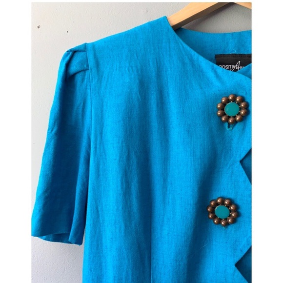 Vintage Positive Attitude Blue Midi Dress Linen - Picture 4 of 5